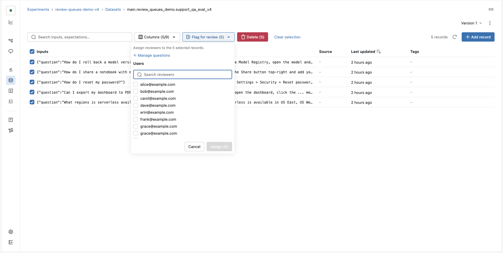Assign dataset records to reviewers