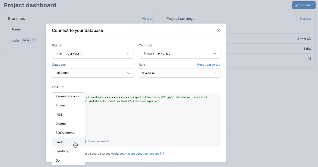 Connection dialog examples