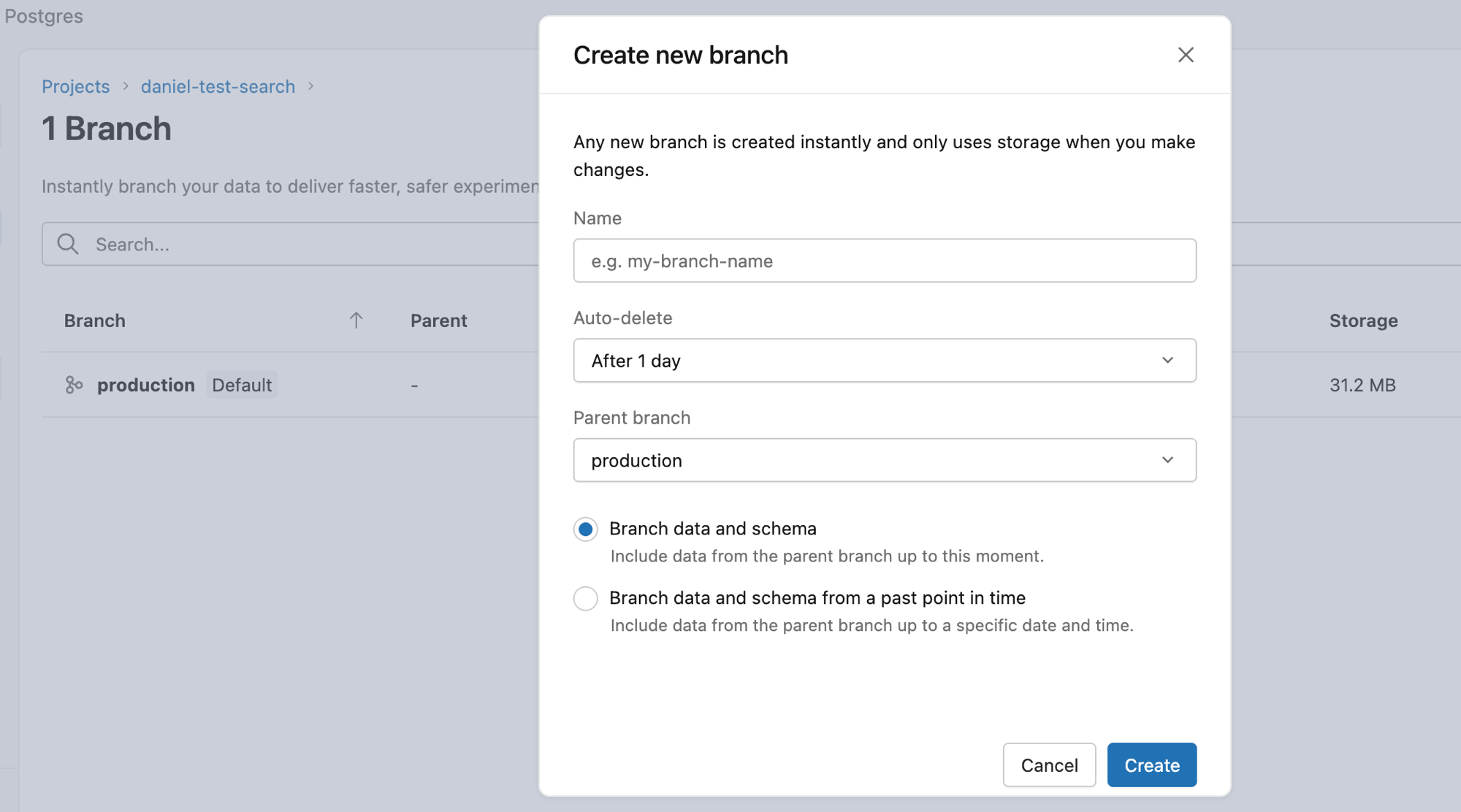 Create branch dialog