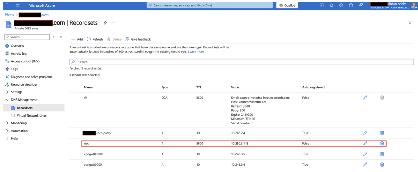 Example using a private DNS zone