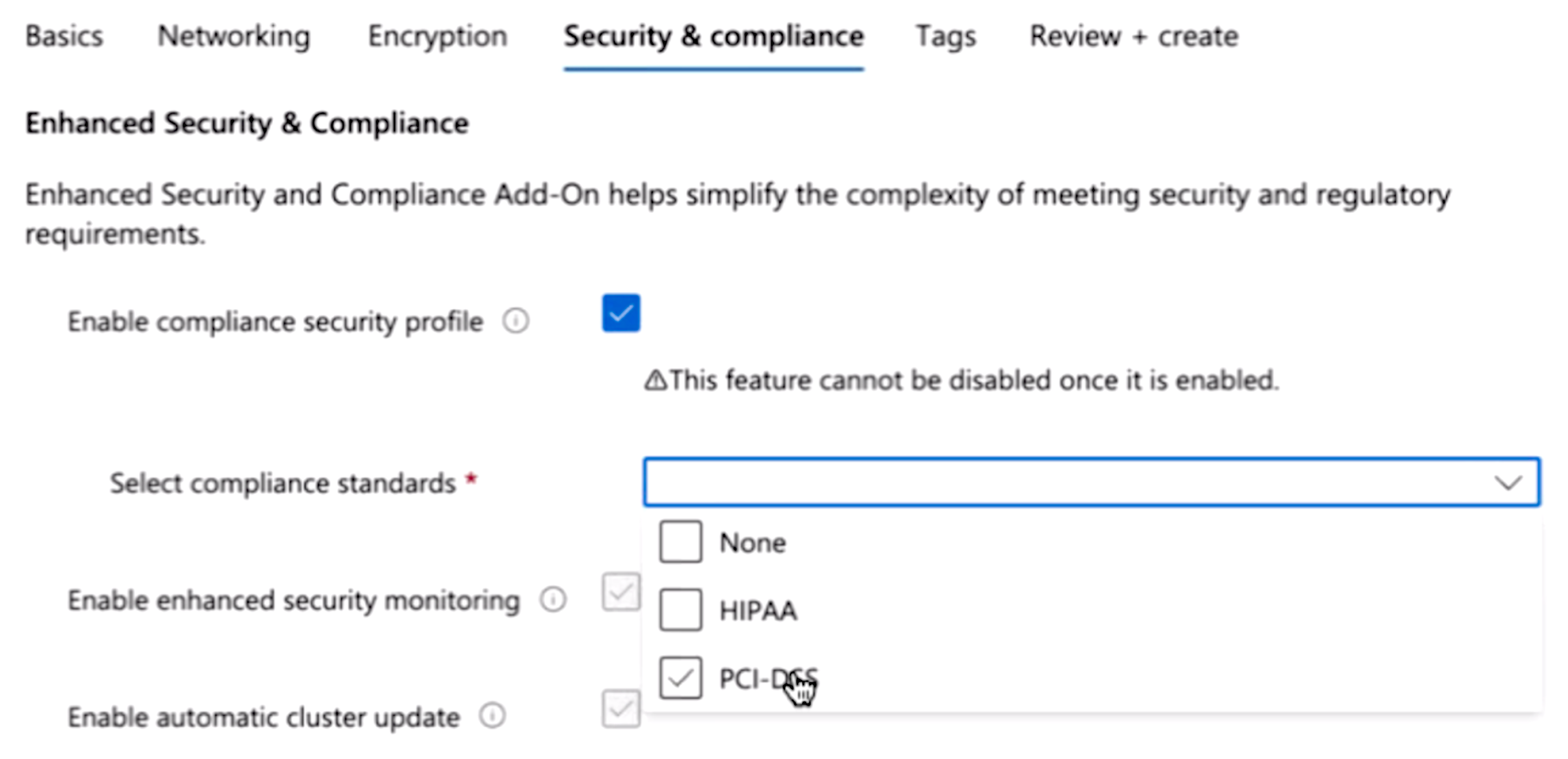 Enhanced Security and Compliance add-on features in the Azure portal for new workspaces.