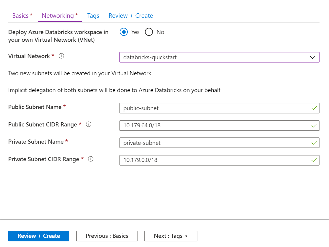 VNet injection at workspace deployment