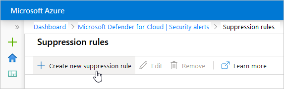 Screenshot of the Create suppression rule button in the Suppression rules page.