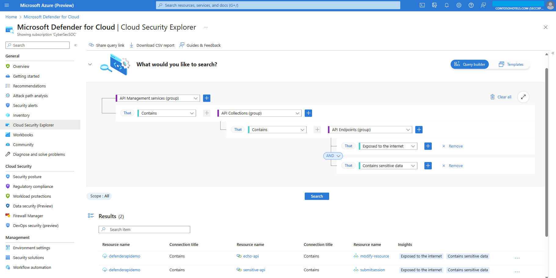 Screenshot that shows the cloud security explorer.