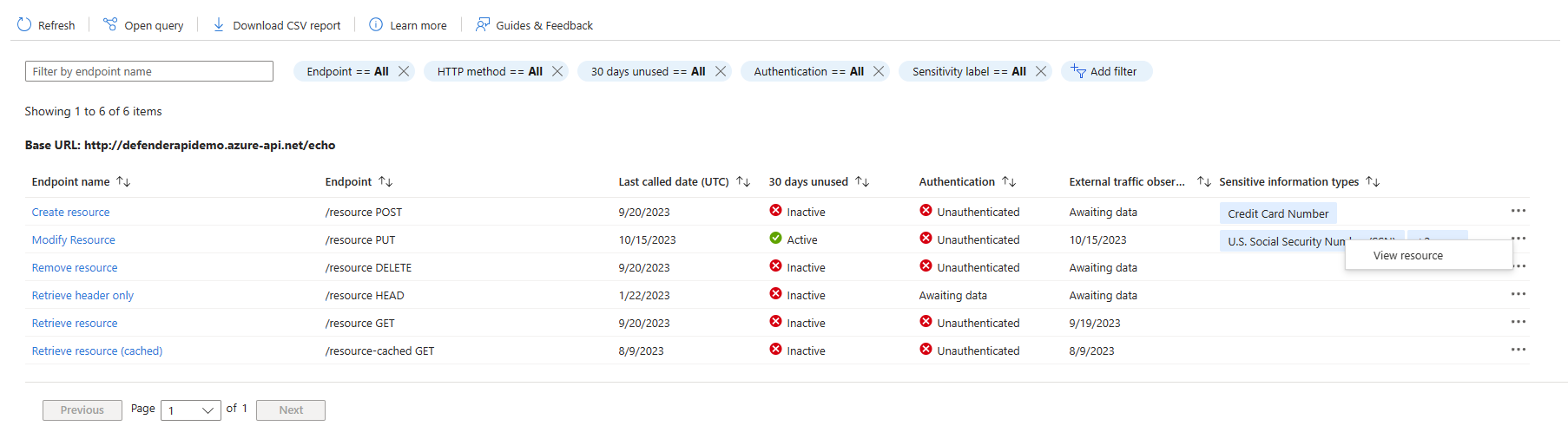 Screenshot that shows API endpoint details.