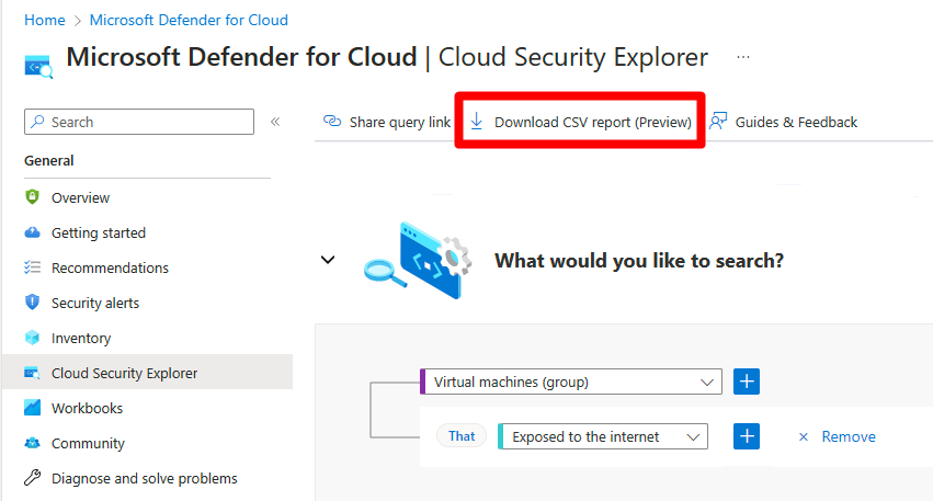 Screenshot that shows where the download CSV report button is located on the screen.