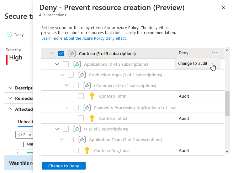 Setting the scope for Azure Policy deny.