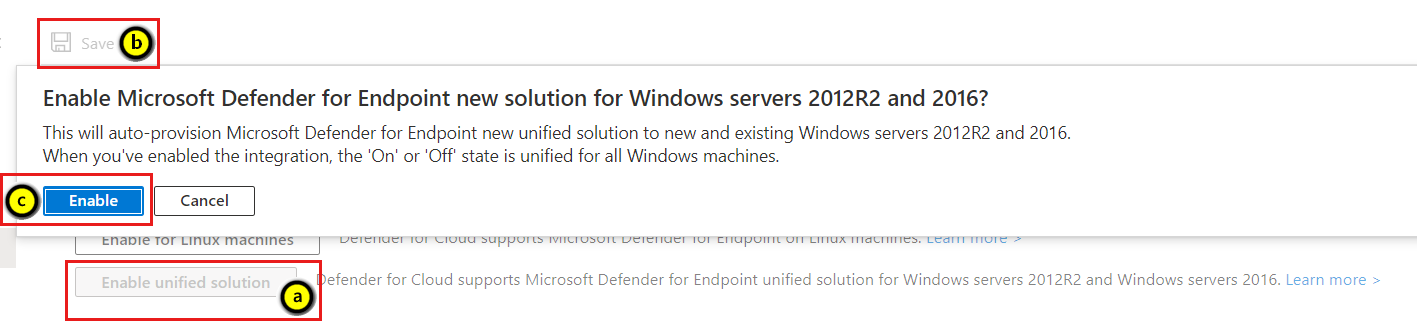 Confirming the use of the MDE unified solution for Windows Server 2012 R2 and 2016 machines