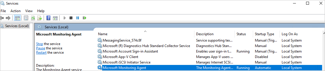 Screenshot of the Log Analytics agent service in Task Manager.