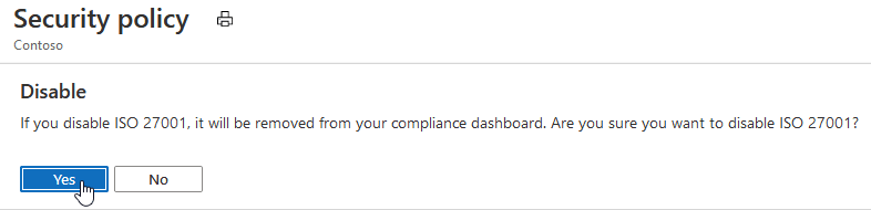 Screenshot showing to confirm that you really want to remove the regulatory standard you selected.