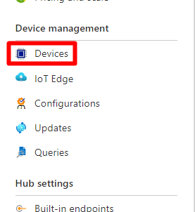 Screenshot of the device management section of the IoT hub.