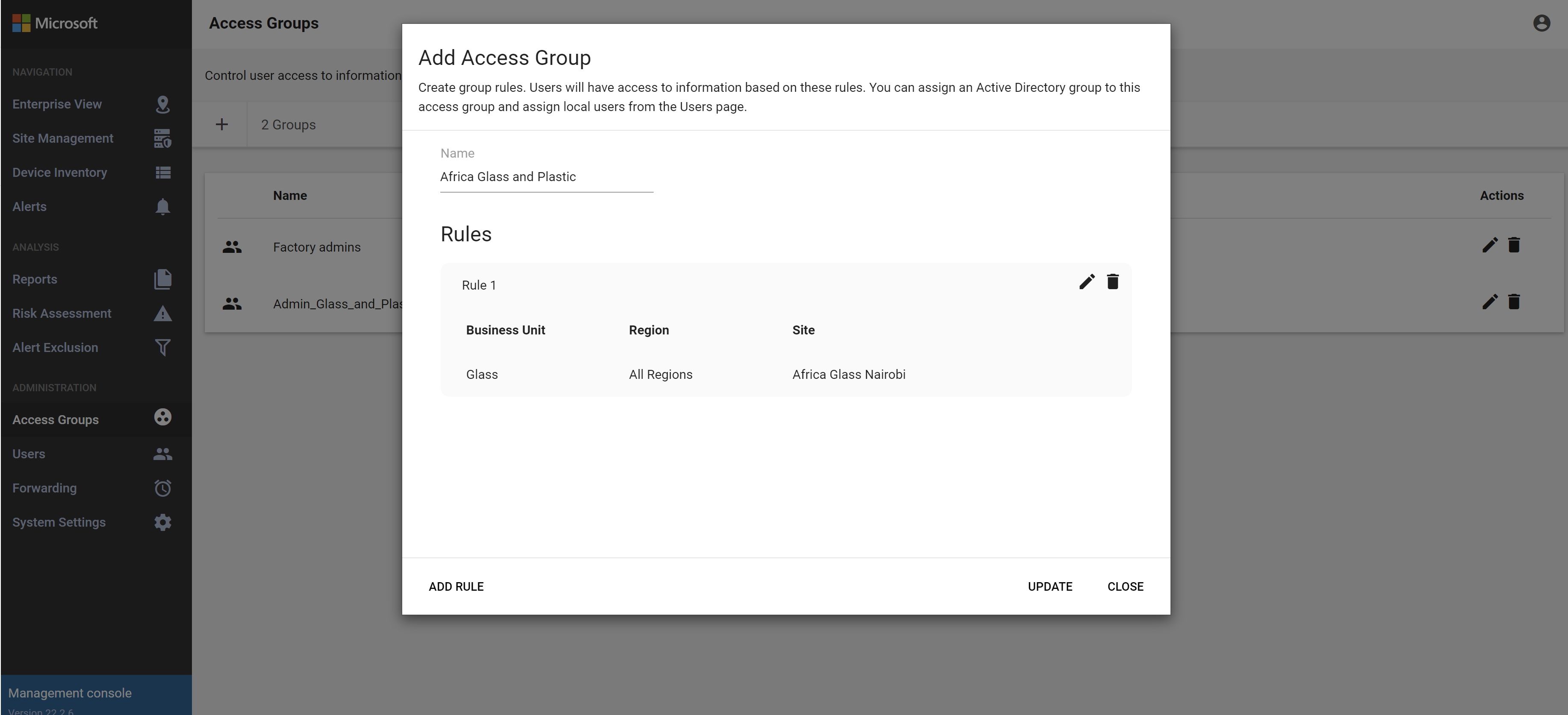 Screenshot of the Add Access Group dialog box.