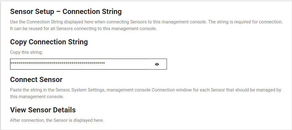 Screenshot of the Connection string screen.
