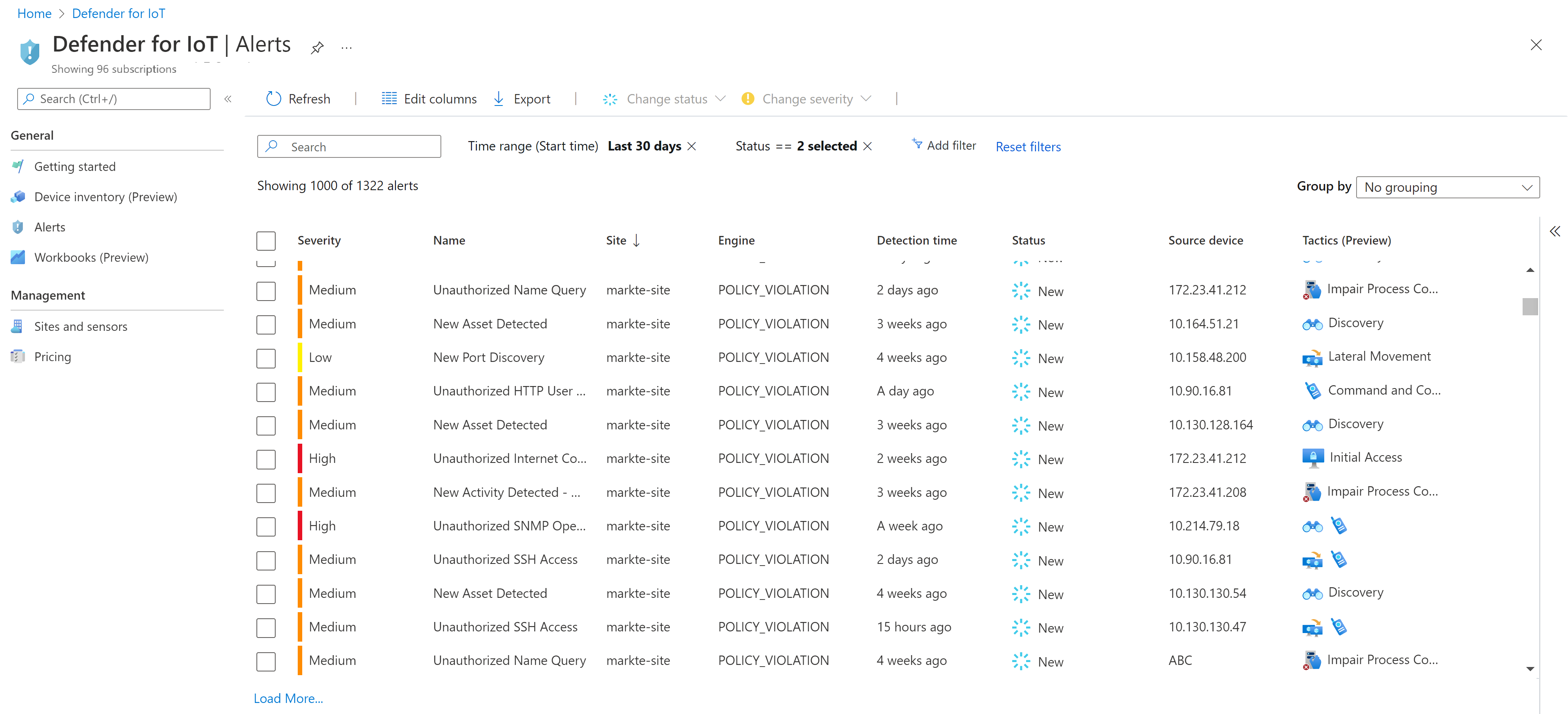 Screenshot of the Alerts page in the Azure portal.