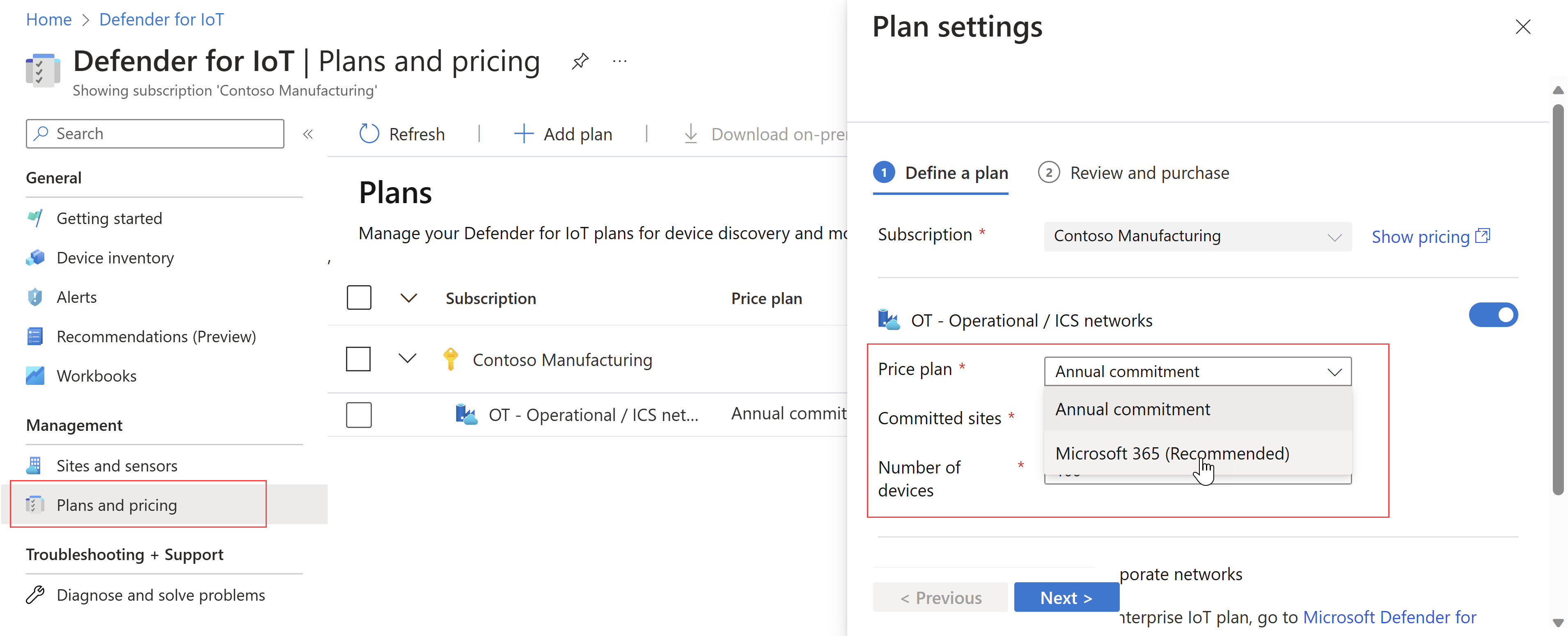 Screenshot of updating your pricing plan to Microsoft 365.