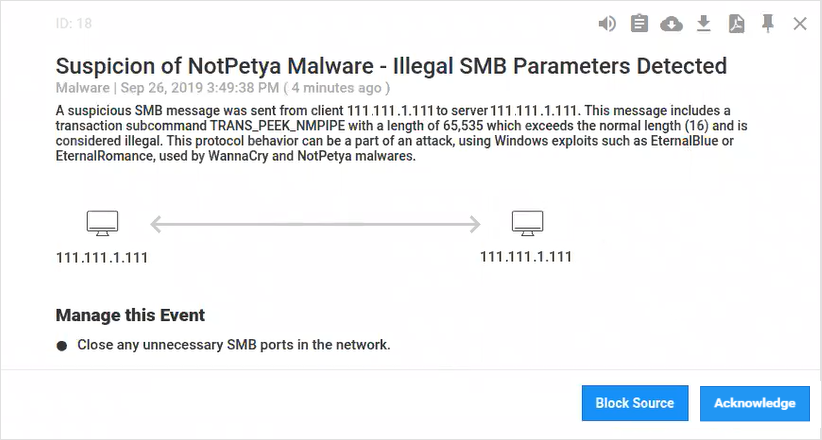 Screenshot of the NotPetya Malware suspicion window.
