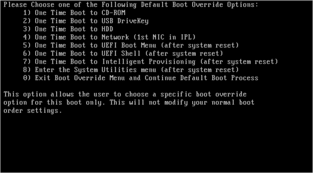 Screenshot that shows the second Boot Override window.