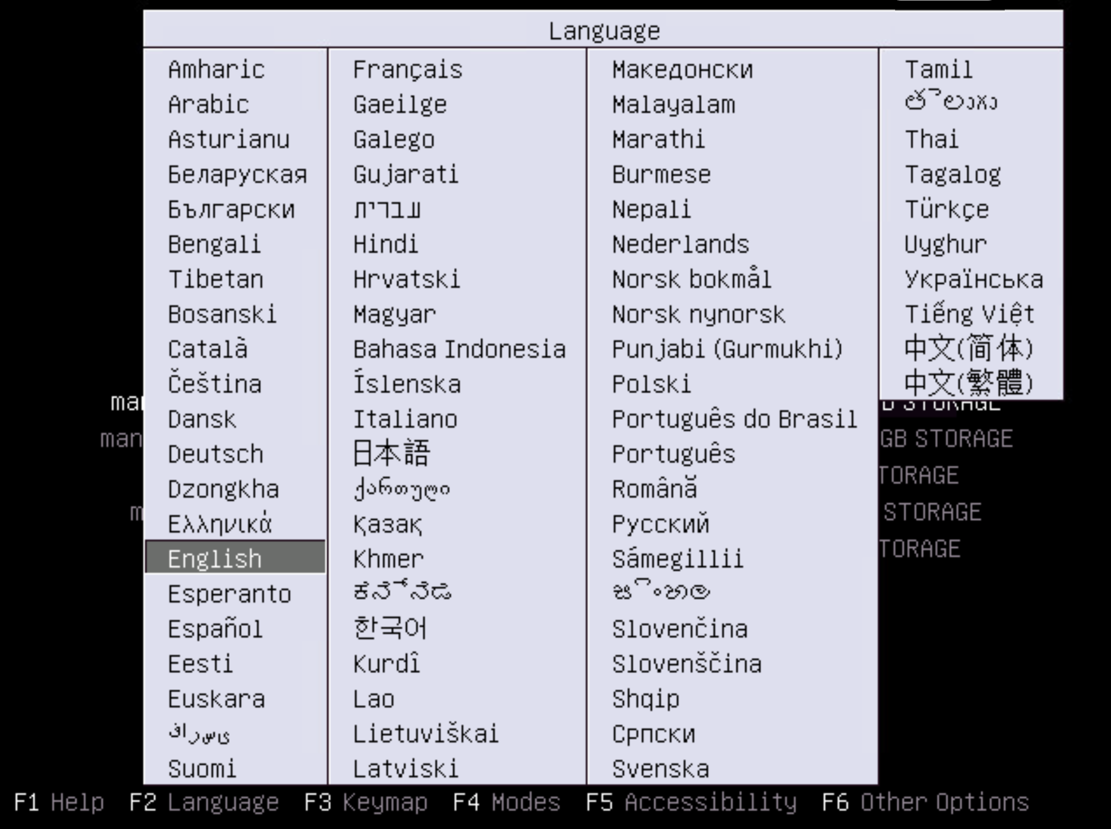 Screenshot of selecting your preferred language for the installation process.