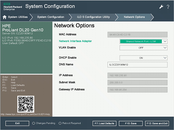 Screenshot that shows the System Configuration window.