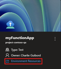 Screenshot showing an environment tile with the Environment Resources link highlighted. 