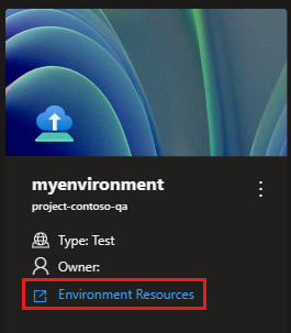 Screenshot showing an environment card, with the environment resources link highlighted.