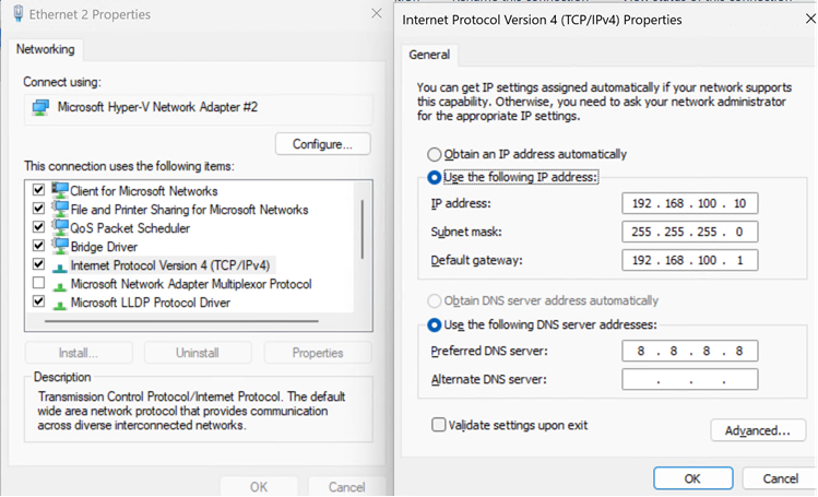 Screenshot that shows the TCP/IP version 4 configuration dialog.