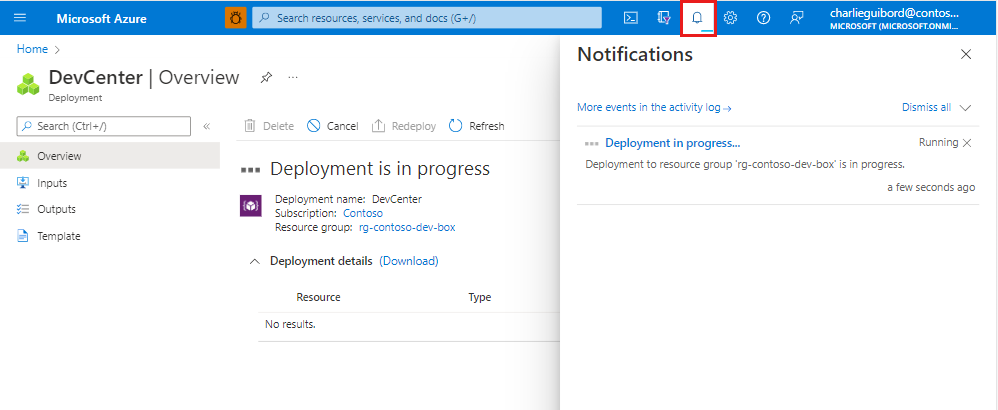 Screenshot that shows the Notifications pane in the Azure portal.