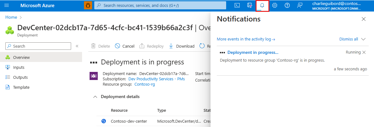Screenshot that shows the Notifications pane in the Azure portal.