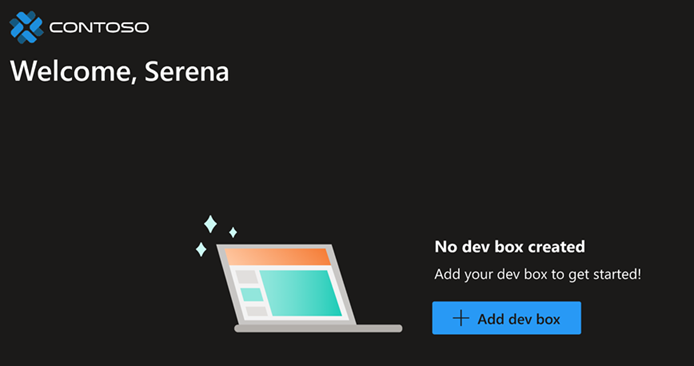 Screenshot of the developer portal showing the Add dev box button.