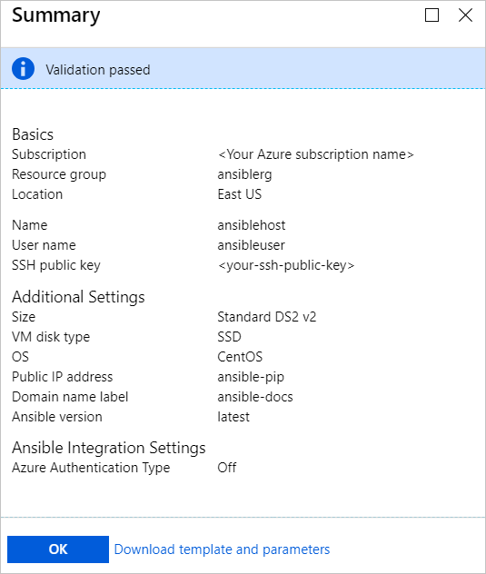 Azure portal tab for Ansible Summary tab