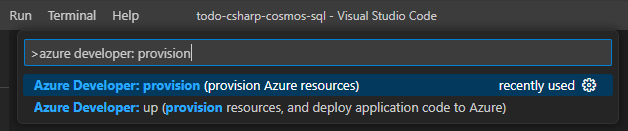 Screenshot of option to provision the Azure resources for a new app.