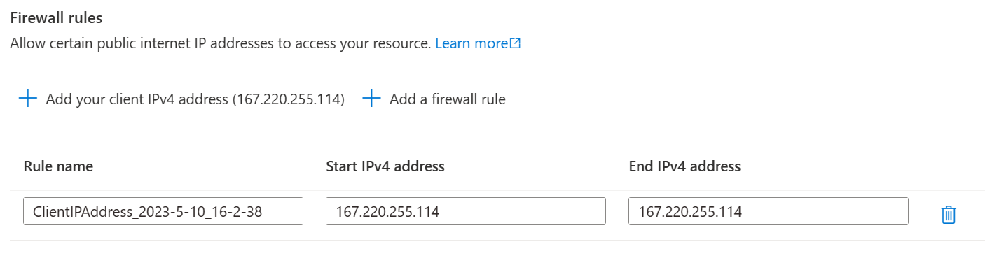 Screenshot of firewall rules - allow client access.