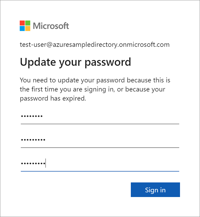 Screenshot of application 'Update your password' dialog.