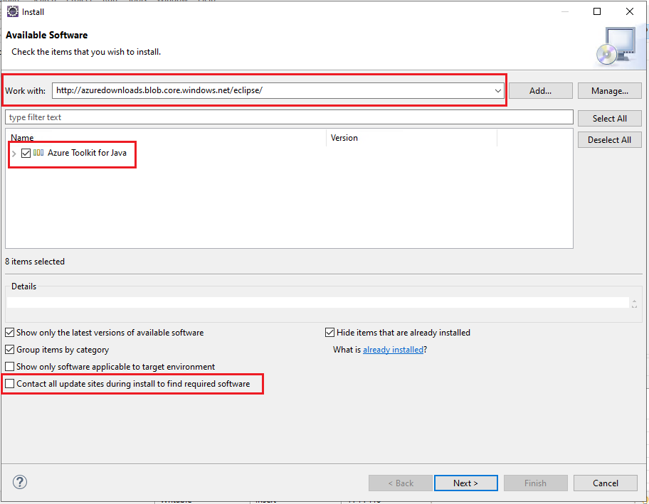 Installing the Azure Toolkit for Eclipse.