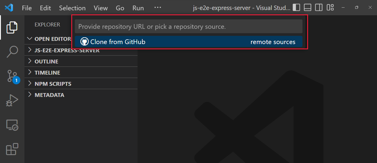 gitcl command in the Visual Studio Code command palette prompt