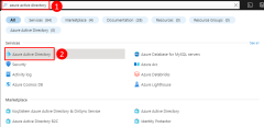 A screenshot showing how to use the top search bar in the Azure portal to search for and navigate to the Azure Active Directory page.