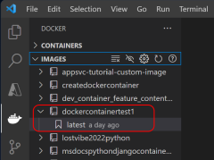 A screenshot showing how to confirm the built image in Visual Studio Code.
