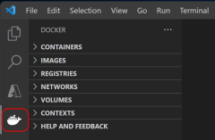 A screenshot showing how to open the Docker extension in Visual Studio Code.
