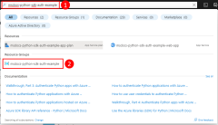 A screenshot showing how to use the top search box in the Azure portal to locate and navigate to the resource group you want to assign roles (permissions) to.