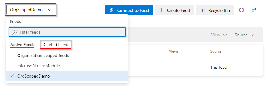Deleted feeds dropdown