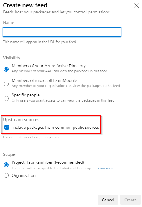 Include packages from common public sources checkbox