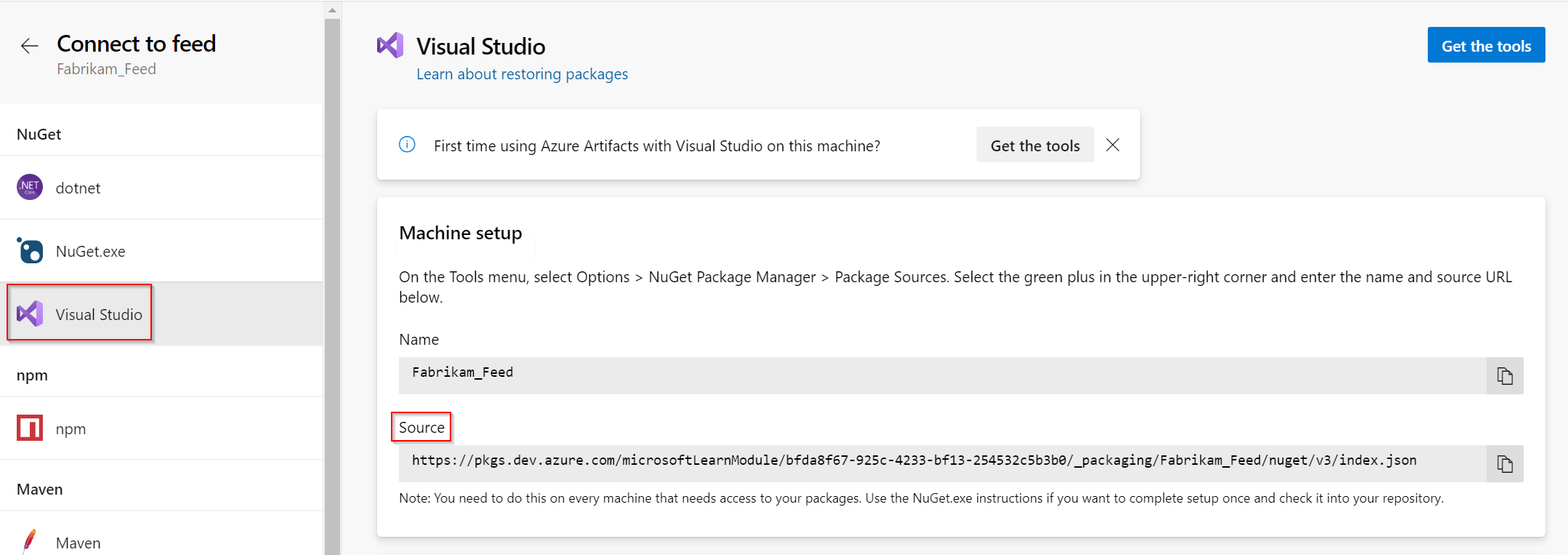 Install NuGet packages using Visual Studio Azure Artifacts