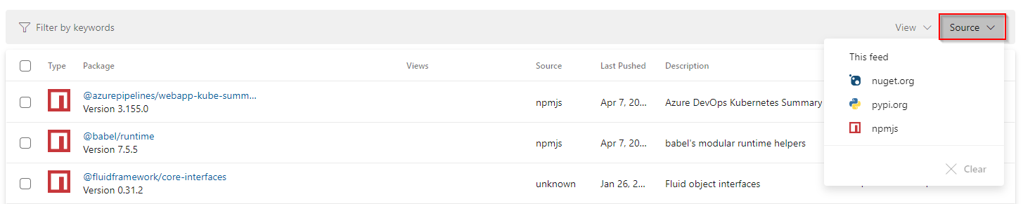 Screenshot of the filtered npm packages
