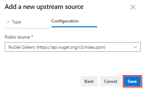 Screenshot showing how to add the nuget.org upstream source.