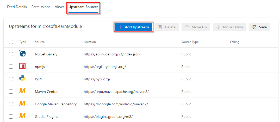 A screenshot showing how to add an upstream source.