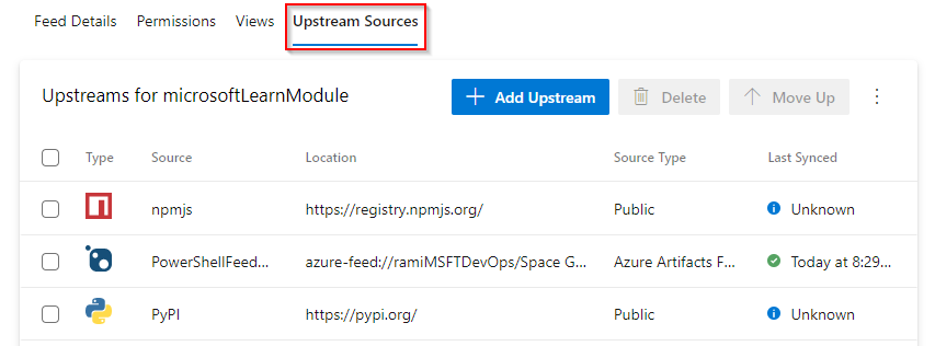 A screenshot showing how to access upstream sources from feed settings.