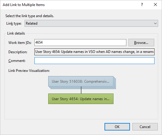 Screenshot of Visual Studio, Add link dialog.