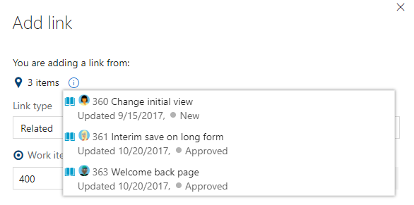 Add link dialog to an existing work item