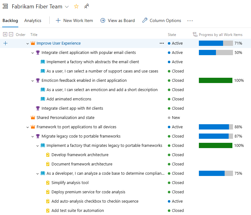 Display rollup columns to show progress counts or totals in