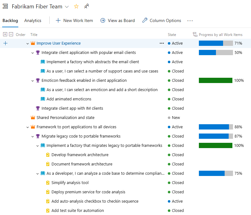 Screenshot that shows rollup progress bars.